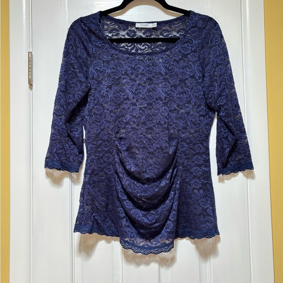 🚨4X$25🚨 Ricki's Blue Lace Ruched 3/4 Sleeve Blouse - Picture 3 of 8